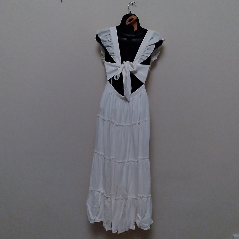 NWT SHOW ME YOUR MUMU Lovely White Linen Blend Tiered Ruffled Midi Dress, XS - Picture 6 of 11